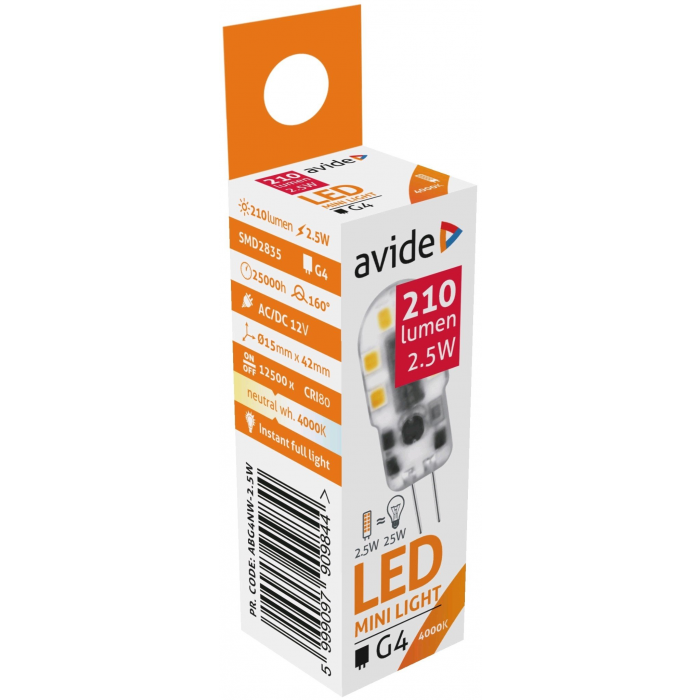 AVIDE LED G 4 2,5 W 4000 K 210 lumen mini light