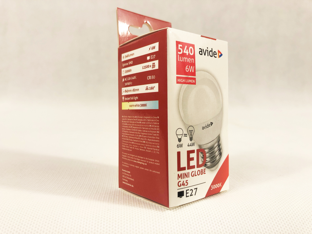 Avide LED Mini Globe G45 6W E27 WW 540lm