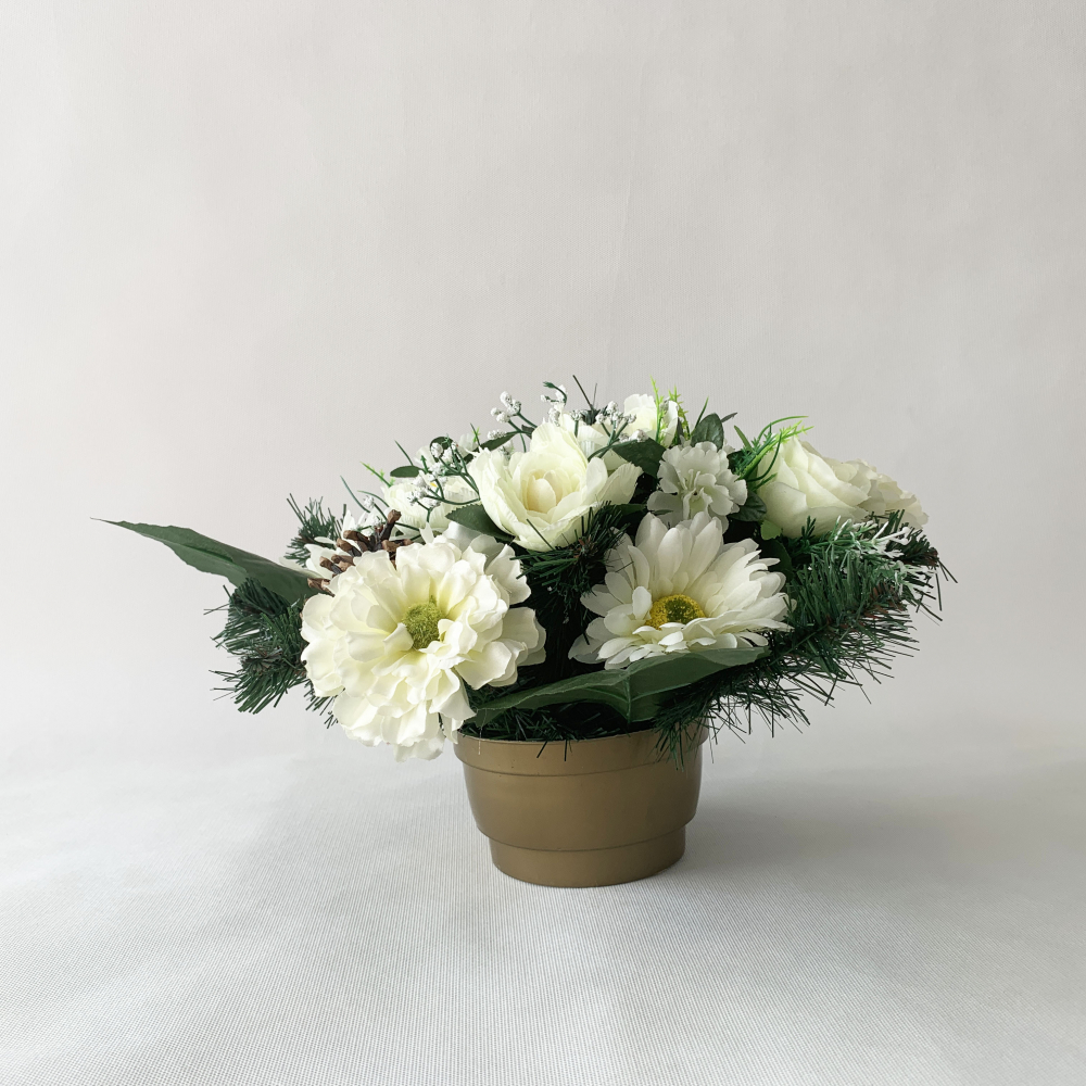 Náhrobná ikebana ruža + kália biela