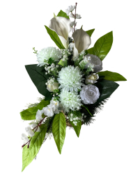 Nhrobn ikebana biela klia, chryzantma a rua v miske na nohe