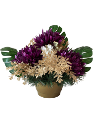Nhrobn ikebana chryzantma fialov a hortenzia v zaaenej miske