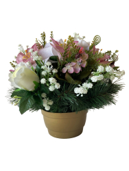 Nhrobn ikebana ruov alia a biela rua so stuhou  smton dekorcia na hrob