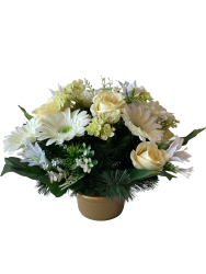 Nhrobn ikebana  bielo-lt rua a gerbera v zaaenej miske