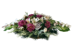 Nhrobn ikebana  fialov chryzantma a krmov alia Spomname