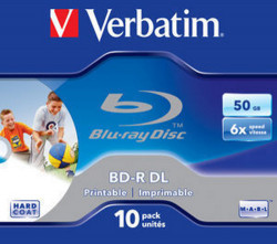 Médium Verbatim BD-R DL 50GB 6x WIDE PRINTABLE BOX 10pck/BAL