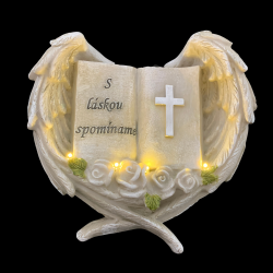 Náhrobná dekorácia krídla solárne s knihou a nápisom „S láskou spomíname“