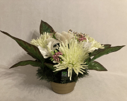 Náhrobná ikebana chryzantéma zelená s kalou bielou