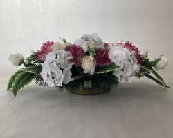 Náhrobná ikebana hortenzia biela a chryzantéma cyklamenová