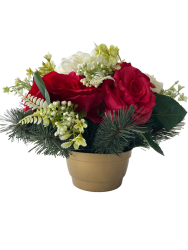 Nhrobn ikebana erven rue s kvetom krmovm a pavuinovou maou