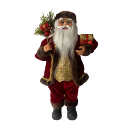 Postavika santa erveno-zlato-hned s darekom a batohom 60 cm
