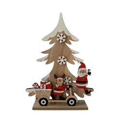 Vianočná dekorácia stromček drevený so santom a sobom 23 cm