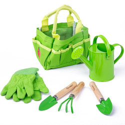 Záhradné náradie Bigjigs Toys v plátennej taške zelený 