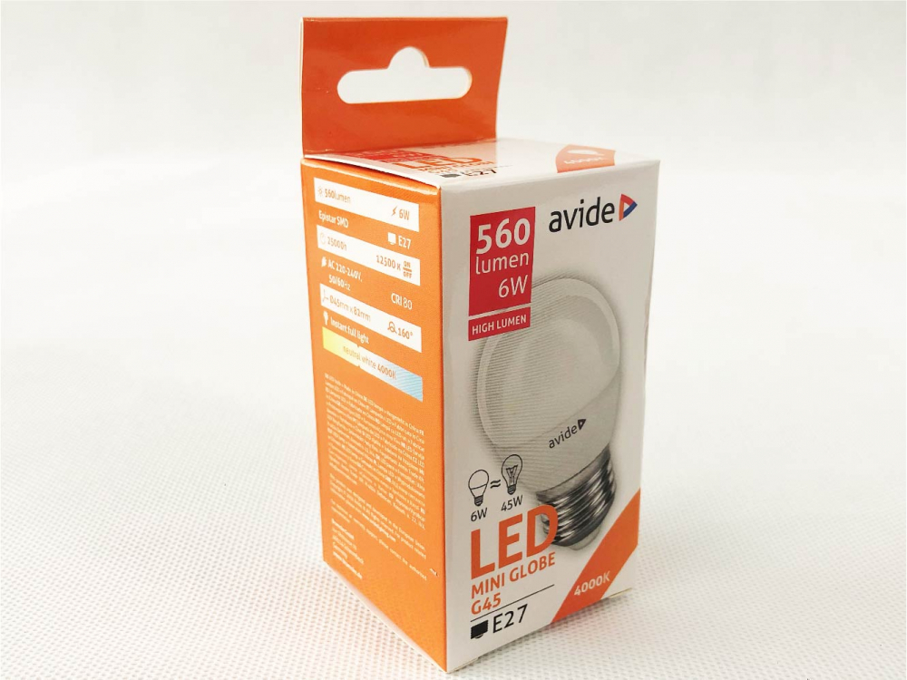 Avide LED Mini Globe G45 6W E27 NW 560lm