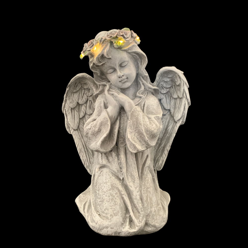 Náhrobná dekorácia anjel so svätožiarou a ružičkami