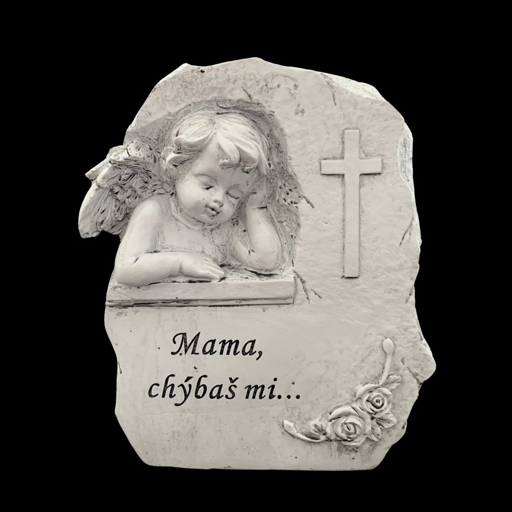 Náhrobná dekorácia anjel v kameni s nápisom „Mama, chýbaš mi..."