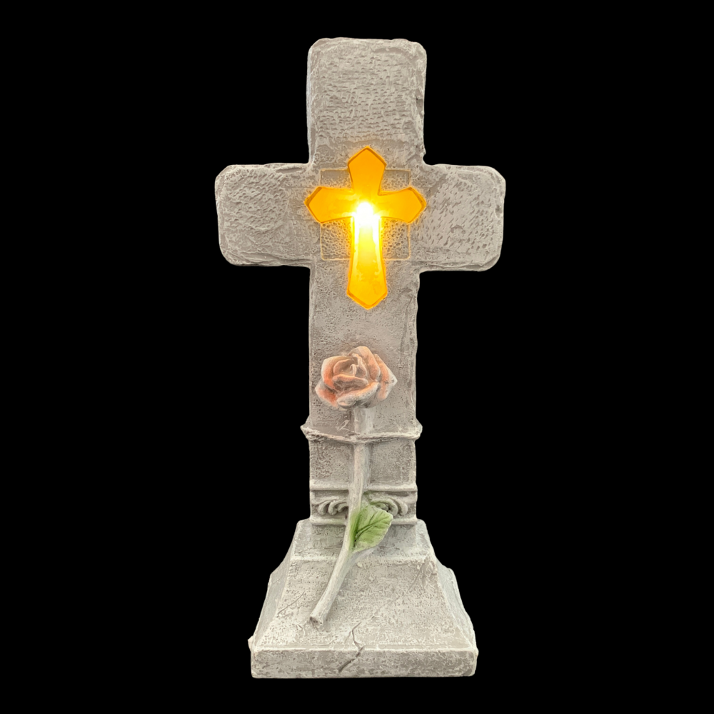 Náhrobná dekorácia kríž s ružou solárny
