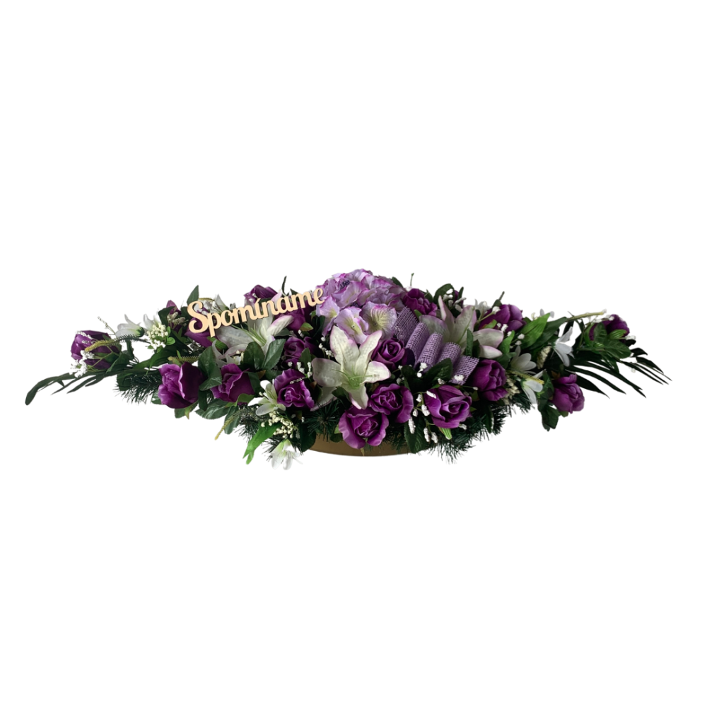 Nhrobn ikebana fialov hortenzia s fialovmi ruami v zaaenej lodike
