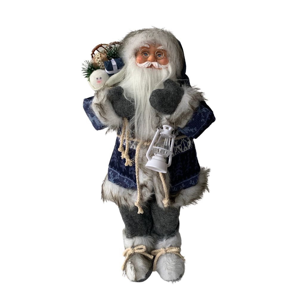 Santa s lampášom a batohom modrý 46 cm